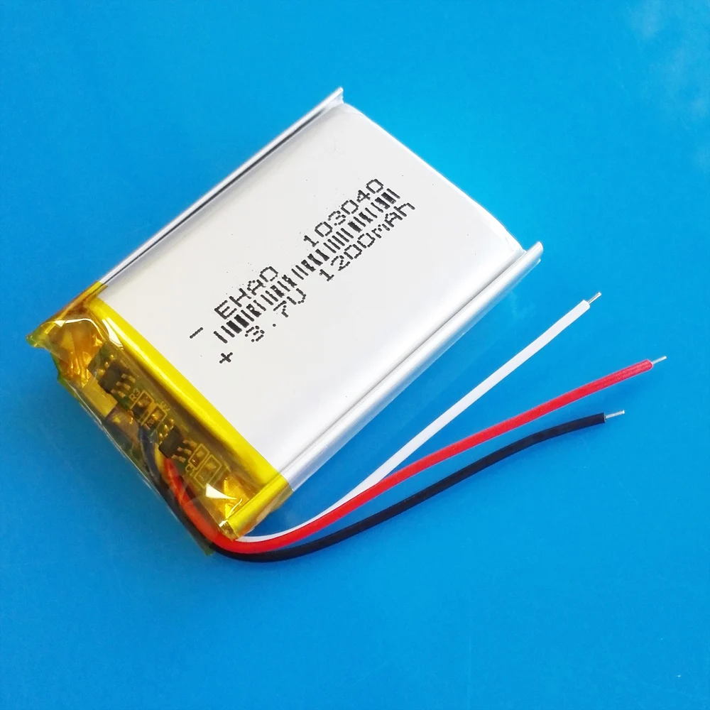 EHAO 103040 3.7V 1200mAh Lipo Polymer Lithium Rechargeable battery with 3 wires For MP3 GPS DVD  Recorder Headset E-book Camera