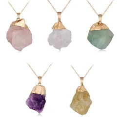 Reiki Healing Rock Mineral Stone Natural Crystal Pendant Necklace Clear Quartz Fluorite Black Tourmaline Amethysts Necklaces