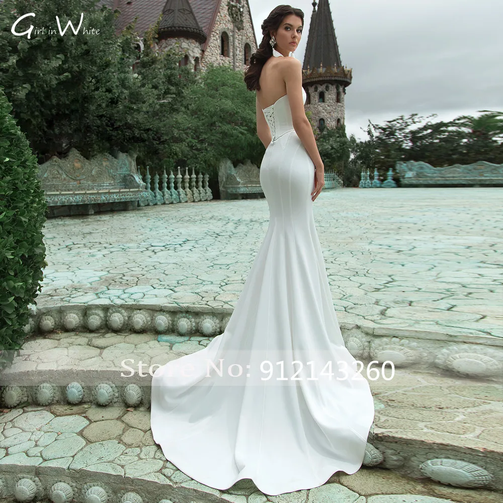 Sweetheart Satin Mermaid Wedding Dresses Strapless Sexy Backless Bride Robe Lace-Up Robe De Mariée Bride To Be Vestido De Noiva