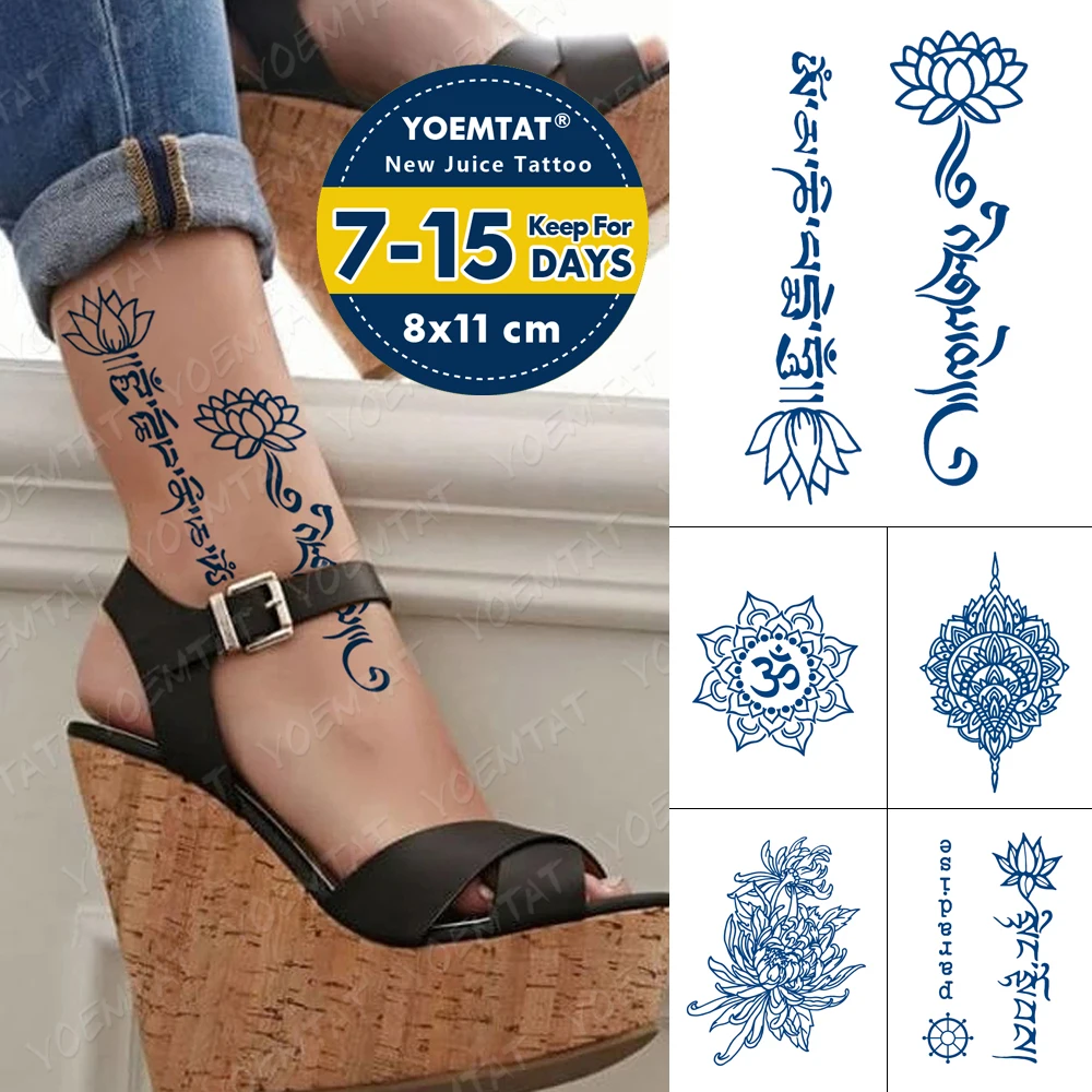 

Juice Lasting Waterproof Temporary Tattoo Sticker Lotus Totem Character Flash Tattoos Male Indian Arm Body Art Fake Tatto Female