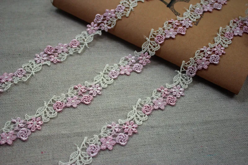 2yards/2.5cm Light pink Delicate Polyester Small Flowers Lace Trims Lace Ribbon DIY Baby Clothes Dress Accessories