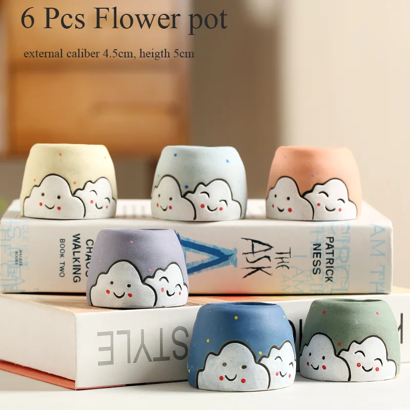 

Flower Pot Lovely Painting Round Cloud Succulent Cactus Pot Plant Garden Ceramic Planter Pots Outdoor Garden