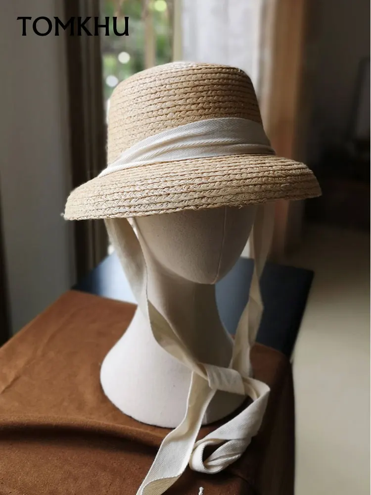 

2021 New Natural Raffia Straw Fedoras Foldable Trilby Short Brim Summer Hat Derby Hat Black White Ribbon Panama Hat Elegant Lady