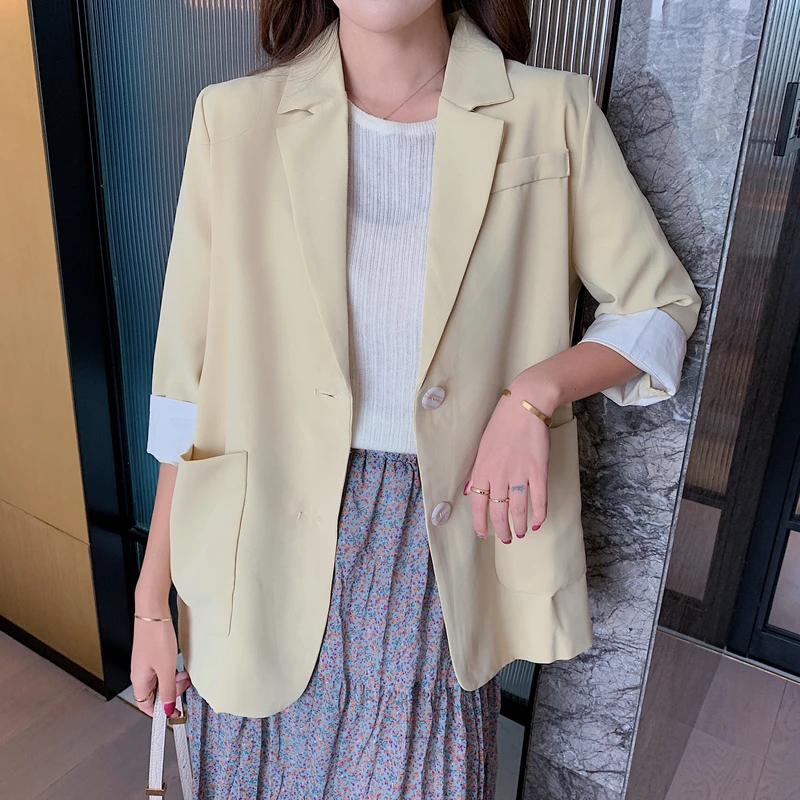 

Blazer Women 2021 Autumn and Winter New Korean Solid Color Color Matching In Sleeves Single-breasted Straight Loose Suit Jacket
