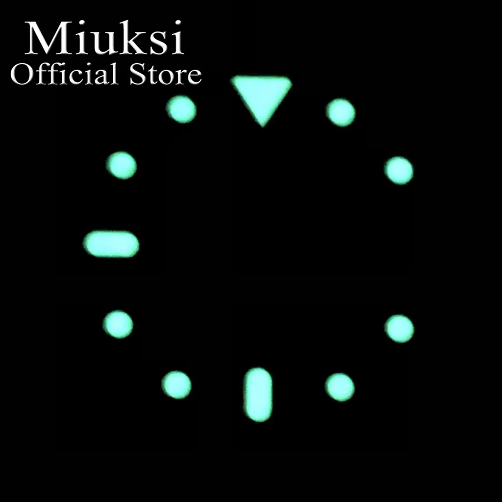 Miuksi 28.5mm black blue green brown watch dial C3 luminous dial fit NH36 movement fit 3 o\'clock crown 3.8 o\'clock crown