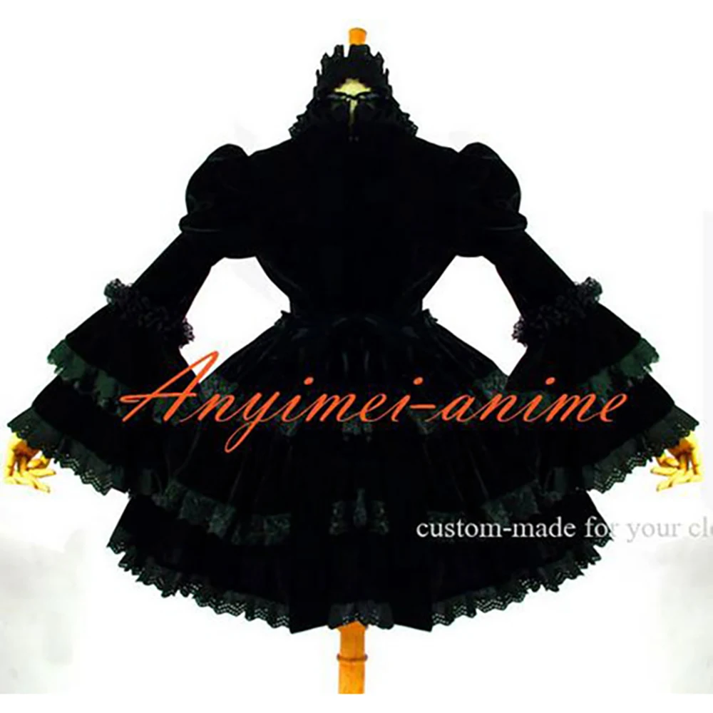 fondcosplay sissy maid Tripp Gothic Lolita Dark Punk Black Velvet Dress Cosplay Costume Custom-made[G611]