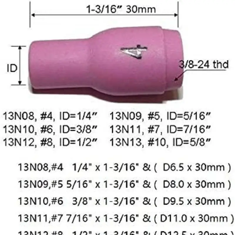 RIVERWELD 10Pcs TIG Alumina หัวฉีด Shield ถ้วยชุดสารพันขนาด13N08 13N09 13N10 13N11 13N12 13N13 Fit SR WP 9 20 24 25 TIG Wel