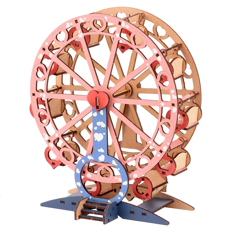Puzzle in legno fai da te Colore Amore Ruota panoramica Modello di assemblaggio Puzzle Regalo di decompressione creativo per inviare giocattoli per bambini P301