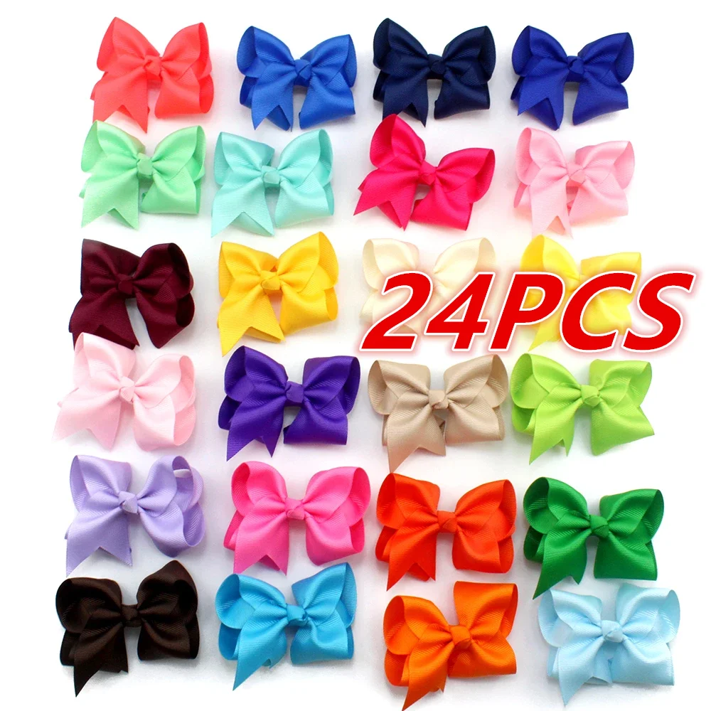 

24 Piece Set Of 3 Inch High Quality Classic Solid Color Fine Hair Bow Tie Hair Clip