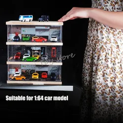 Scale 1 64 Diorama Garage Model Parking Lot Simulation HD Acrylic Wood Display Cabinet Can Be Stacked Diecast Car Hot Wheels Toy