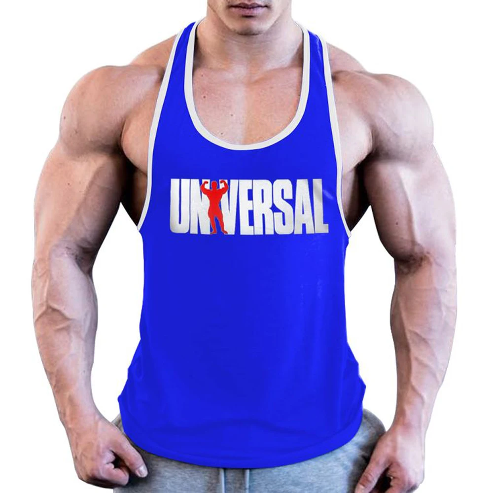 Men\'s Fitness Muscle Men 100% Cotton Sweat-absorbent Thin Shoulder Straps Global Printing Tough Guy Vest Sports Training