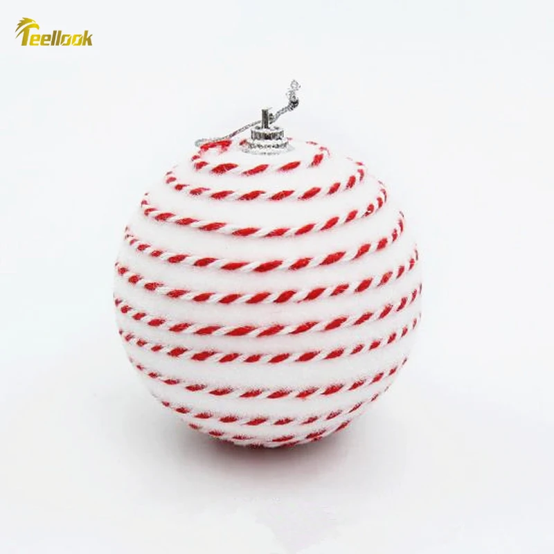 Teellook 10pcs 8cm white red rope Christmas ball Christmas family hotel decorated Christmas tree pendant