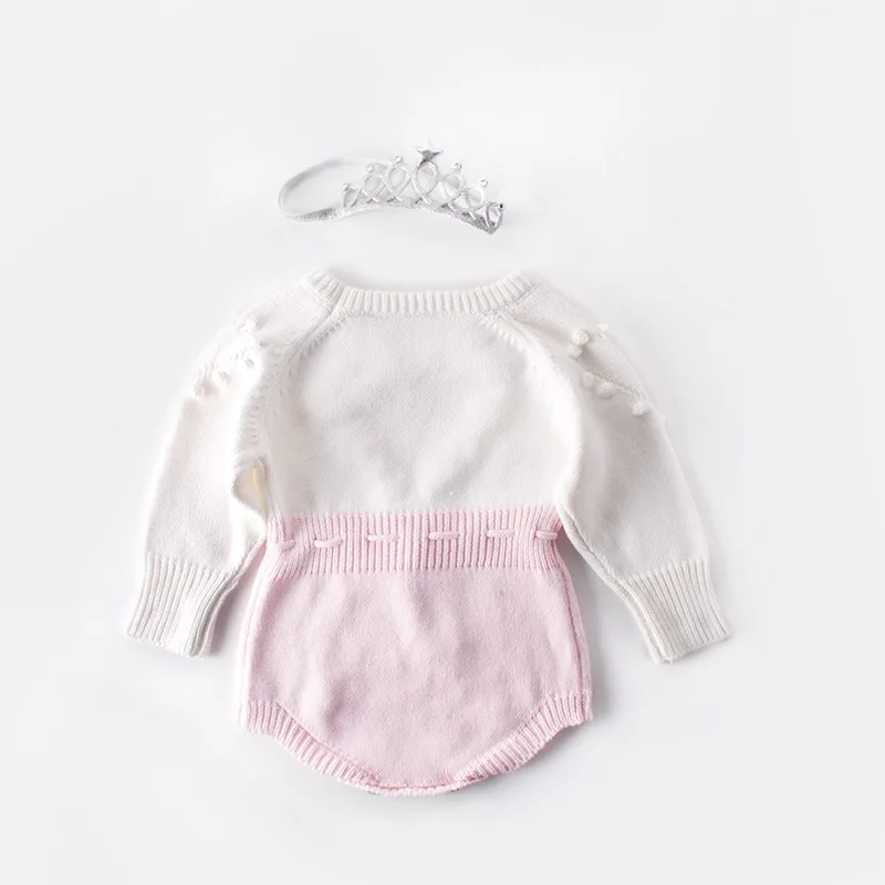 Winter Newborn Infant Kids Baby Girls Bodysuits Knitted Jumpsuit Toddler Hairball Heart Shape Sweater Bodysuits Warm Clothes