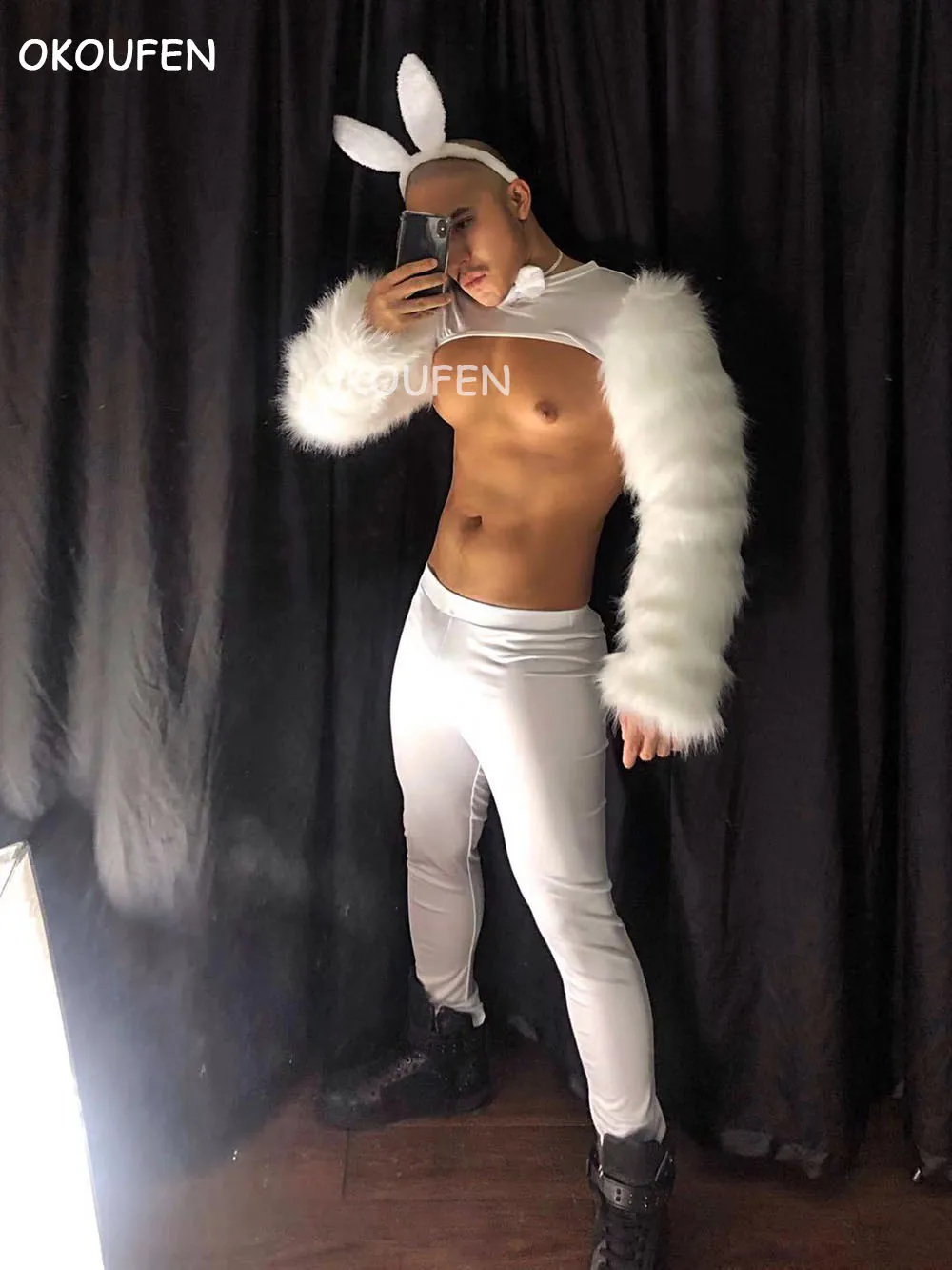 New Sexy white Christmas furry Rabbit Costume Suit Nightclub bar men and women ds party theme cosplay stage wear