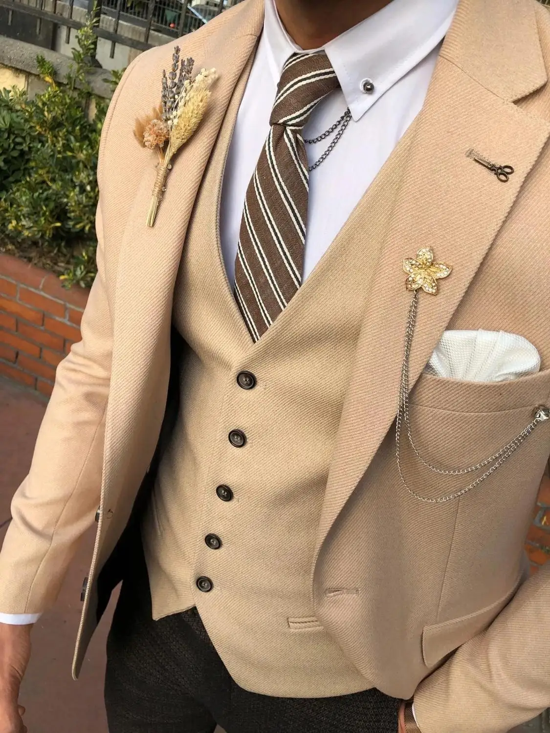 Custom Made Wedding Tuxedos 2020 Vintage Fit Formele Beste Man Suits Bruidegom Wear Mannen Tweed 3 Stuk Suits (jas + Broek + Vest)