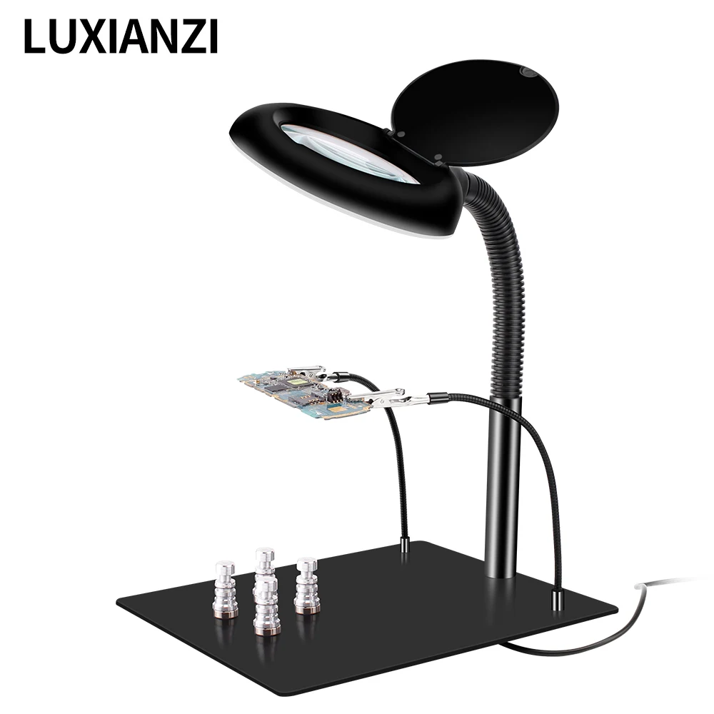 

LUXIANZI LED Welding Holder Clamp with 15x Magnifier PCB Board Fixing Clip Flexible Arm Soldering Third Hand Helping Repair Tool