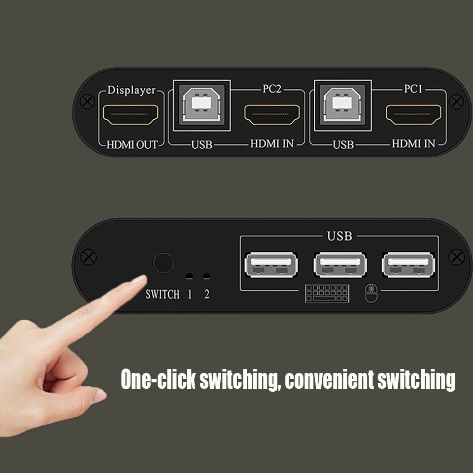 HDMI KVM Switch 2 Port Box Share 2 PC مع شاشة واحدة 4K@30 هرتز مع USB2.0 تدعم لوحة المفاتيح والماوس