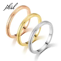 JHSL 2mm Frosted Rings for Women Small Mini Rose Gold Color Stainless Steel Simple Fashion Jewelry US size 3 4 5 6 7 8 9 10