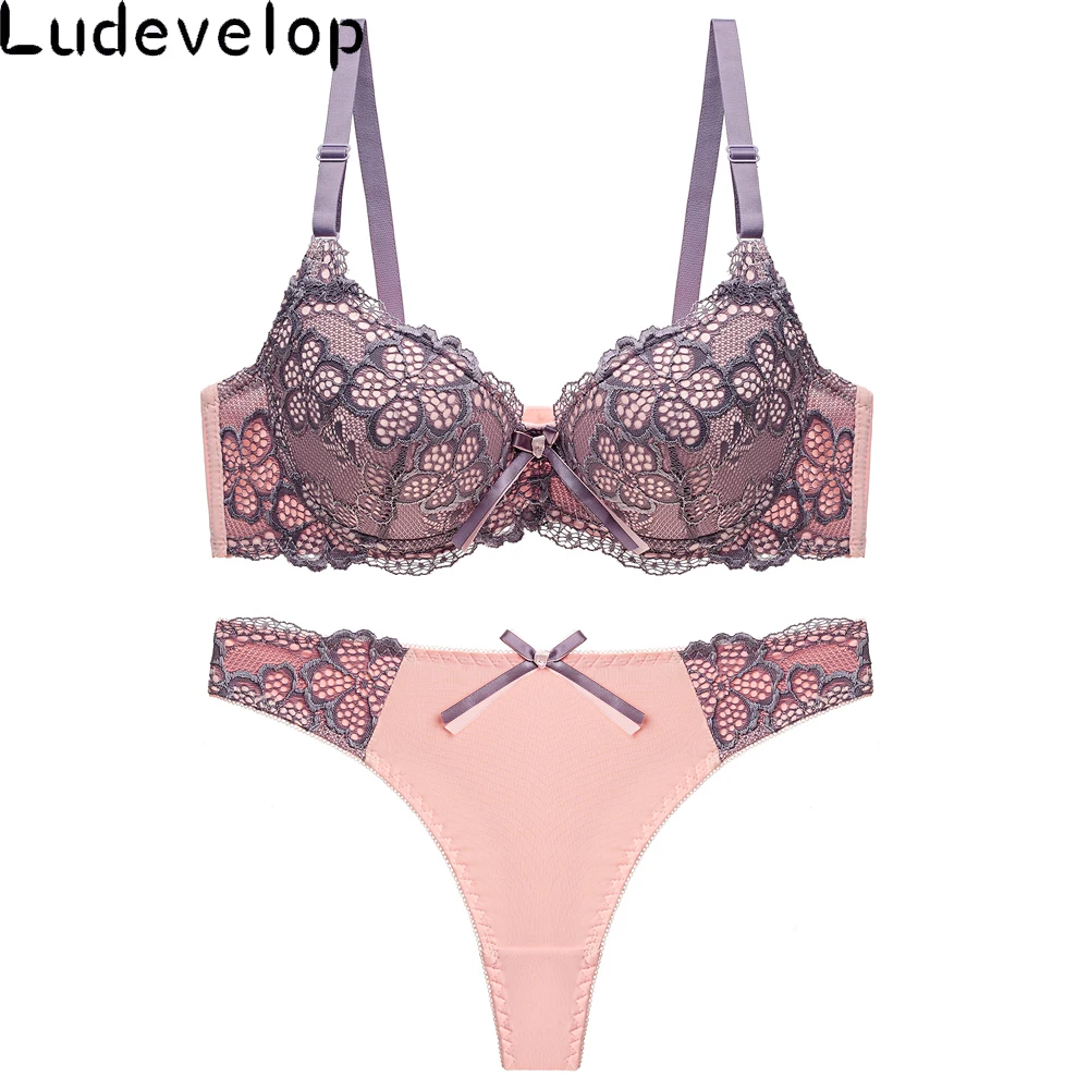 Good Quality Sexy Brassiere Embroidered Underwear Set ABC Cup Women Bra Set Push Up Lace Bra Thong Sets