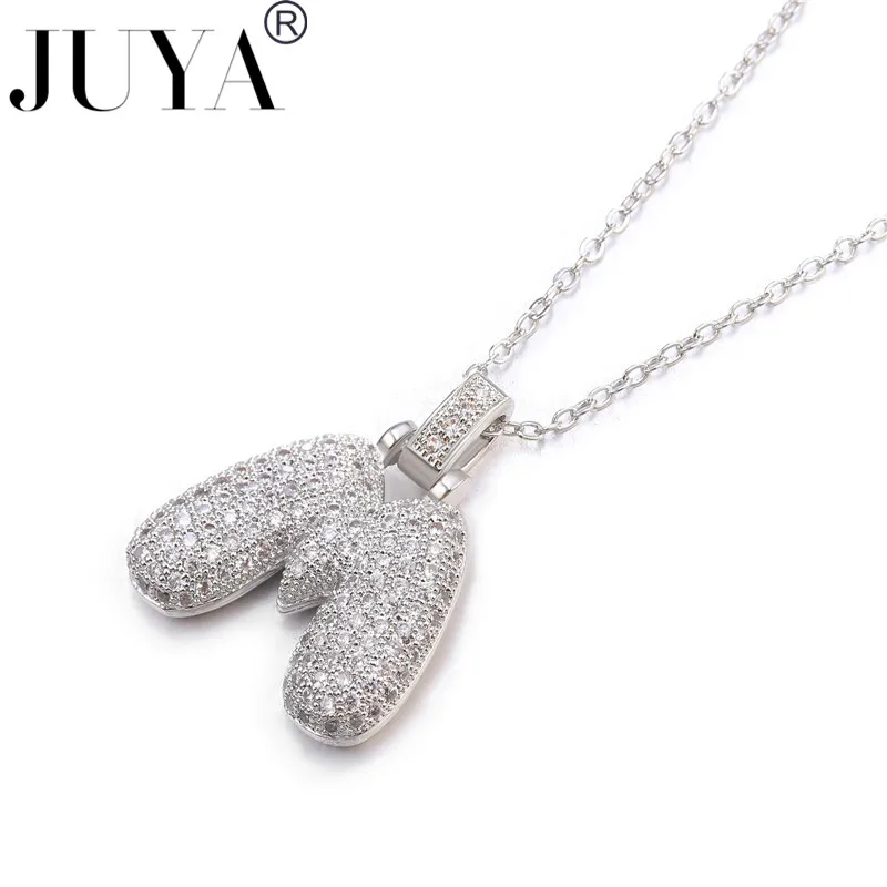 Silver 26 English Letters Pendants Chain Necklaces Metal Copper Zircon Hip Hop A-Z Lucky Charms My Name Jewelry Gifts