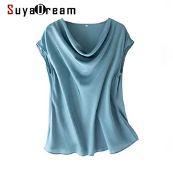 Camicette di seta da donna SuyaDream Set 93% seta 7% Spandex solido maniche corte a pipistrello colletto drappeggiato camicetta camicia 2021 primavera estate camicia