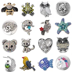 6pcs/lot DIY Crystal Animal Cat Dolphin Fish Owl Bee Bear Snap Buttons Jewelry Fit 18mm Metal Snap Button Jewelry DIY Bracelet