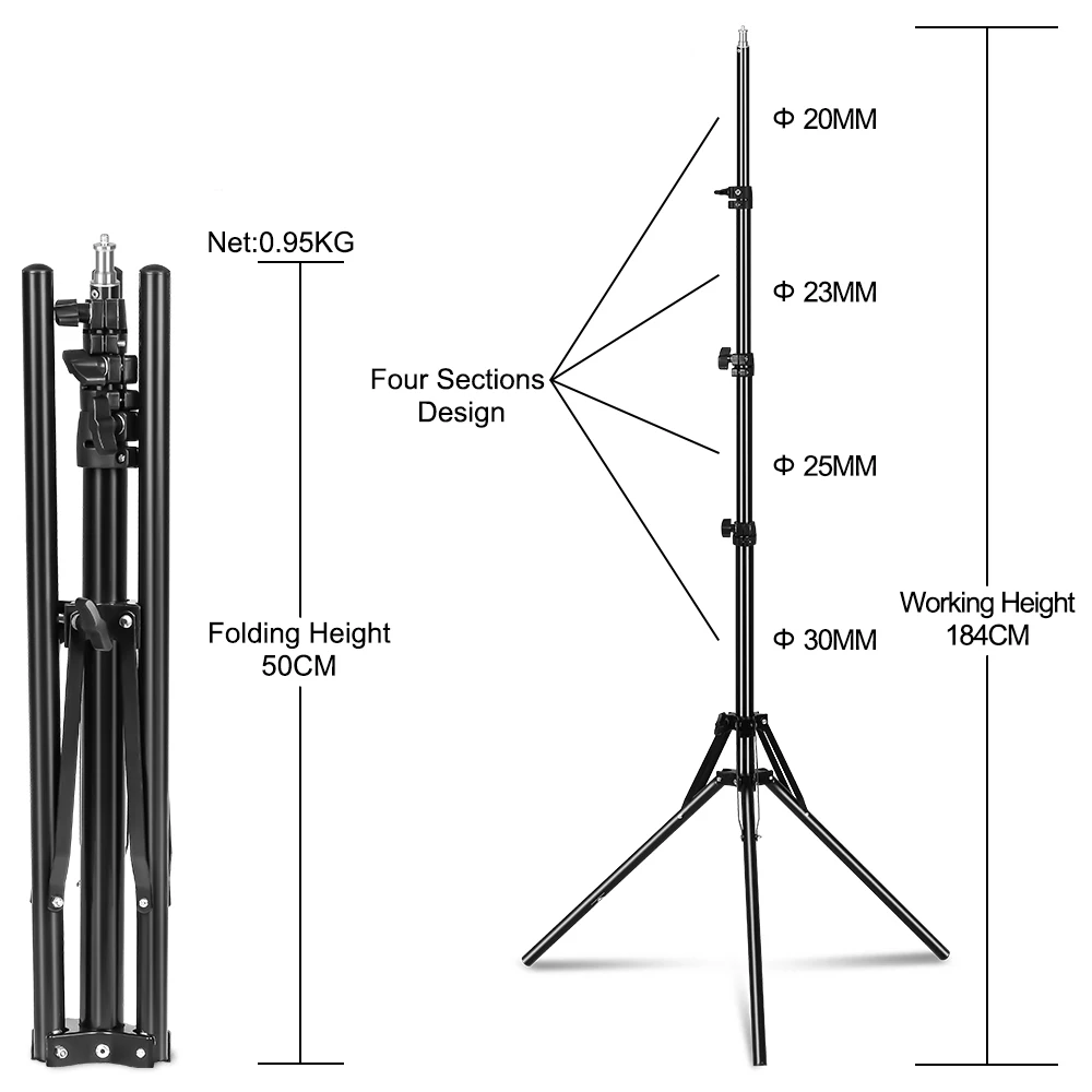 184cm Photography Lightweight Selfie Stick Tripod Stand With 1/4 Screw Head Bearing Weight 6KG Photo Studio Tripods