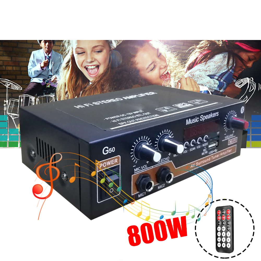 110V-220V Universal Bluetooth Smart HIFI Digital Power Amplifier FM Car Radio Player USB DVD MP3 Subwoofer Reverberation Amp