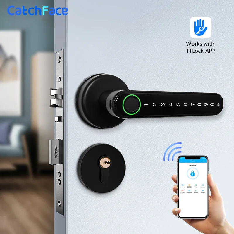 

Bluetooth Biometric fingerprint lock with Keys TTlock APP Digital Smart door lock Electronic Handle Lock Wifi Alexa/Google Home