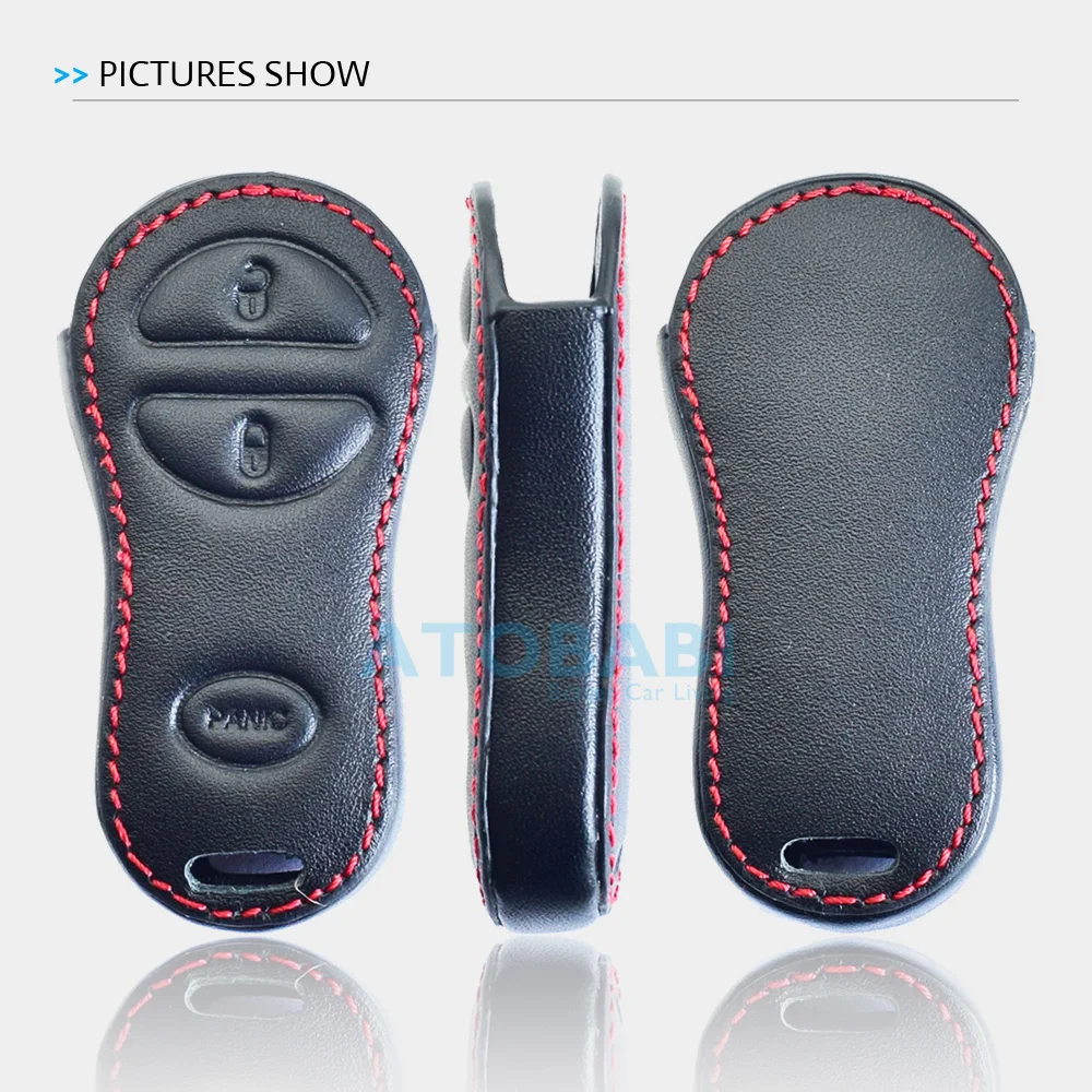 Leder-Autoschlüssel-Abdeckung für Jeep Grand Cherokee 1999–2004, 3-Tasten-Schlüsselanhänger-Halter, intelligente schlüssellose Fernbedienung, Schutzhüllen – Detail 2