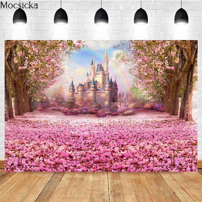 Fantasy Castle Rainbow Photography Background Flower Princess Birthday Party Decoration Baby Shower Backdrops For Photo Studio