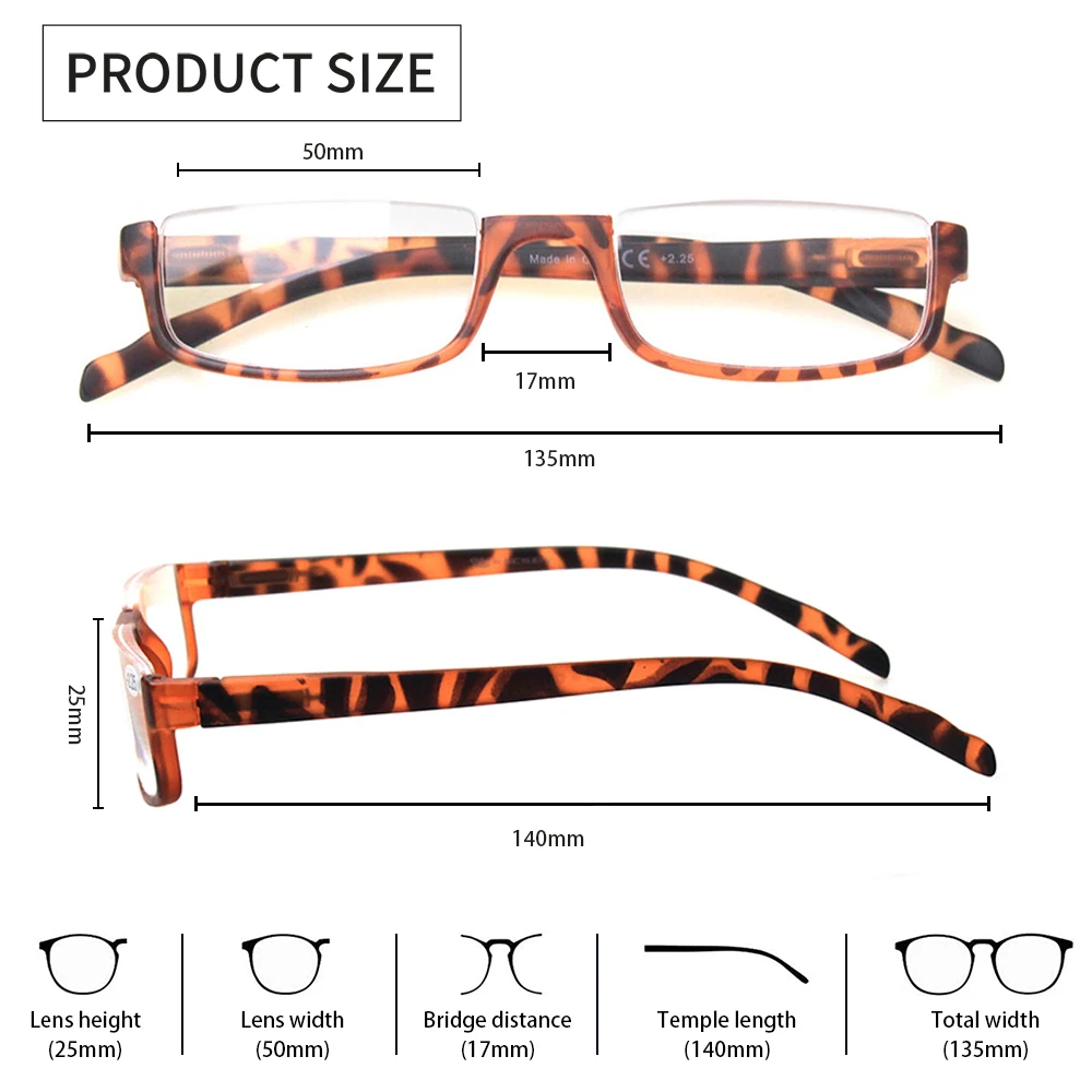 CLASAGA 2 Pack Reading Glasses Spring Hinge Half Frame Men and Women HD Presbyopia Magnifier Eyeglasses Decarative Eyewear 0~600