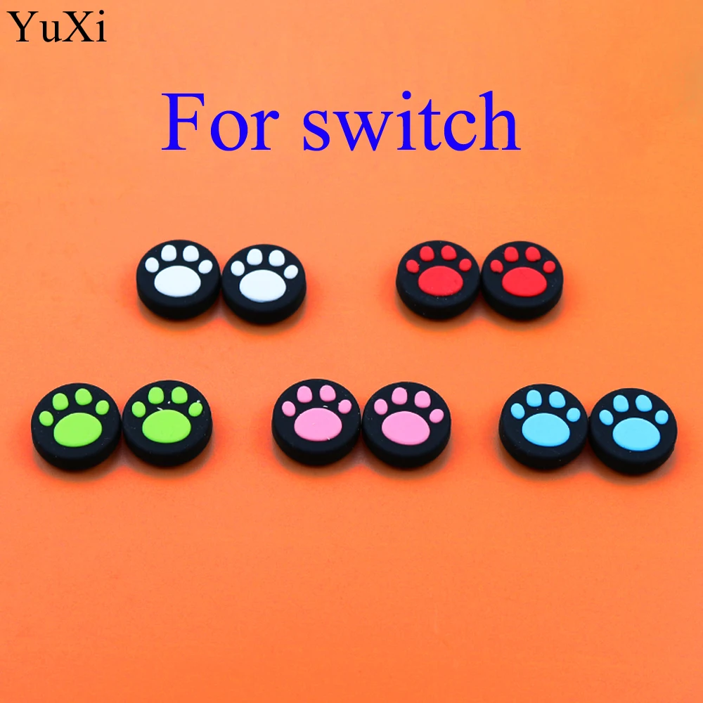 YuXi 1pc Silicone Cat Paw Thumb Stick Grip Caps Joystick Button Case Cover for Nintend Switch NS Joy-Con Wii Gamepad Controllers