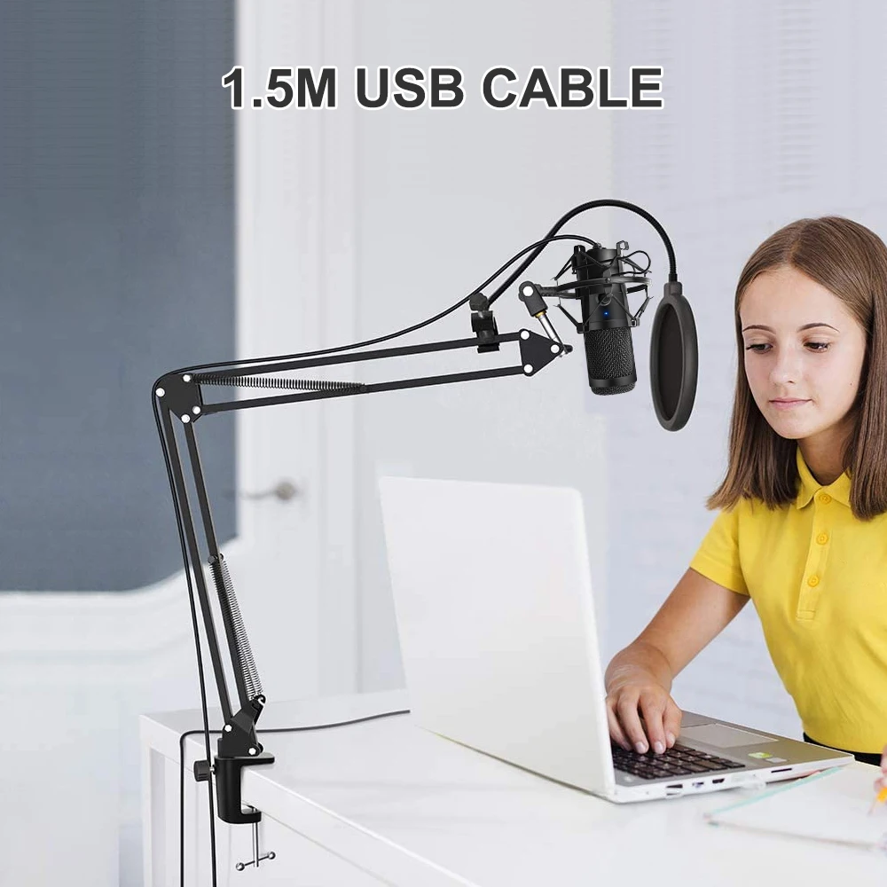 금속 USB 마이크 콘덴서 녹음 마이크, D80 마이크, 스탠드 포함, 컴퓨터 노트북 PC 노래방 스튜디오 녹음