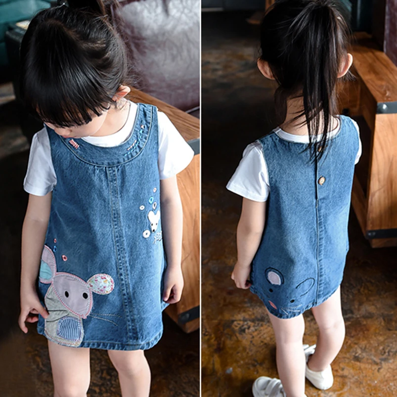 Sweet Girls denim Vest Dress New Cute mouse Baby Kids Girls Toddler Denim Jeans Overalls Sleeveless Dress Children Clothes 2-6Y