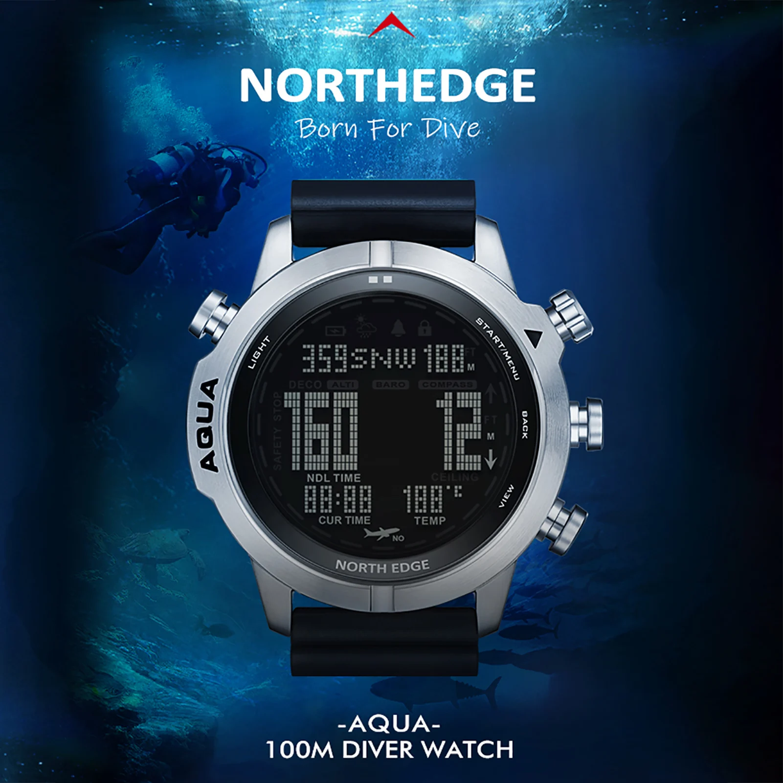 Men's Professional 50M Diver Watch Barometer Altimeter Thermometer Compass Scuba Diving NDL Time Men Backlit Watches