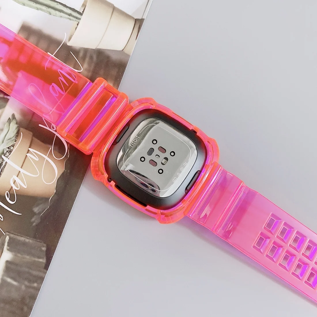 โปร่งใส2 In 1 TPU สายคล้องคอ Fitbit Versa 3 Sense สีซิลิโคนกีฬานาฬิกา Versa 3กรณีป้องกัน