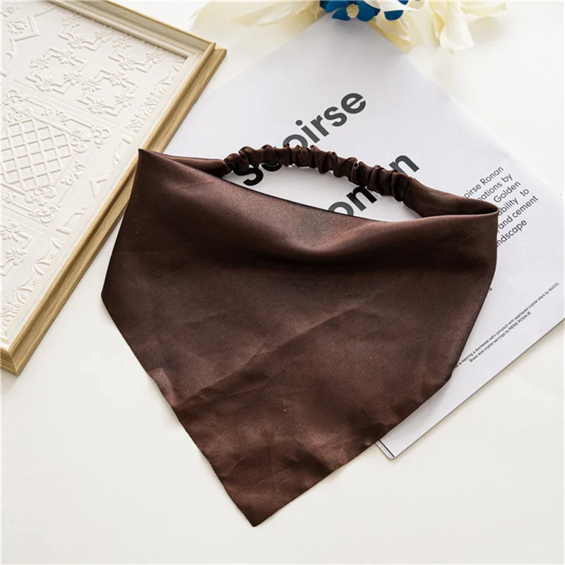 Ruoshui – bandana en Satin solide pour femmes et filles, écharpe de tête triangulaire pour dames, été, automne, accessoires pour cheveux, Turban