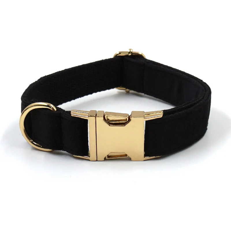 Black Velvet Dog Harness Personalized High Quality Durable Dog Collar with Gold Metal Buckles Quick Release Pet Collar and Leash