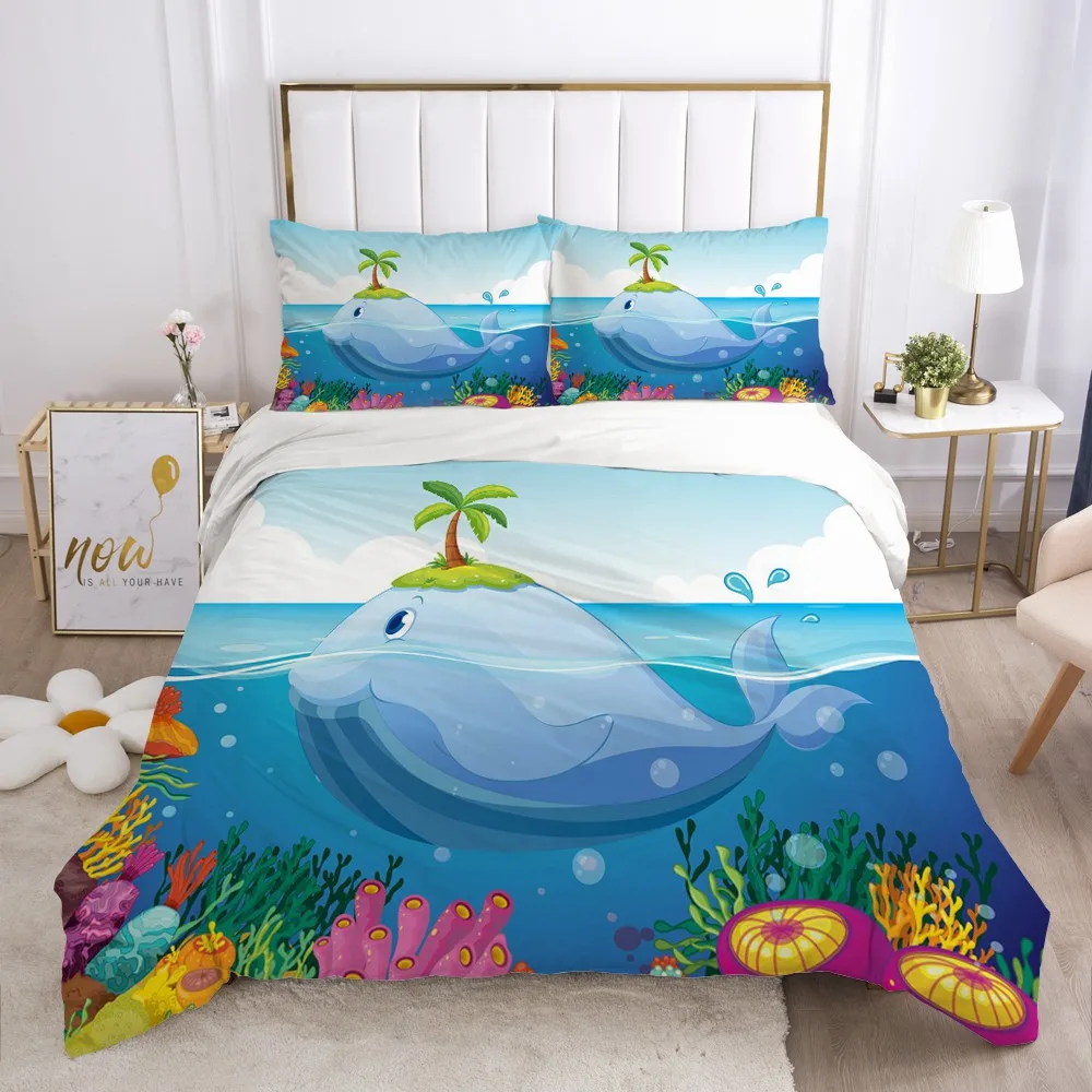 

Children Bedding Set for Kids Crib Boys Girls Baby Luxury Cartoon Duvet Cover Set Pillowcase Comforter Quilt Cover Single Whale