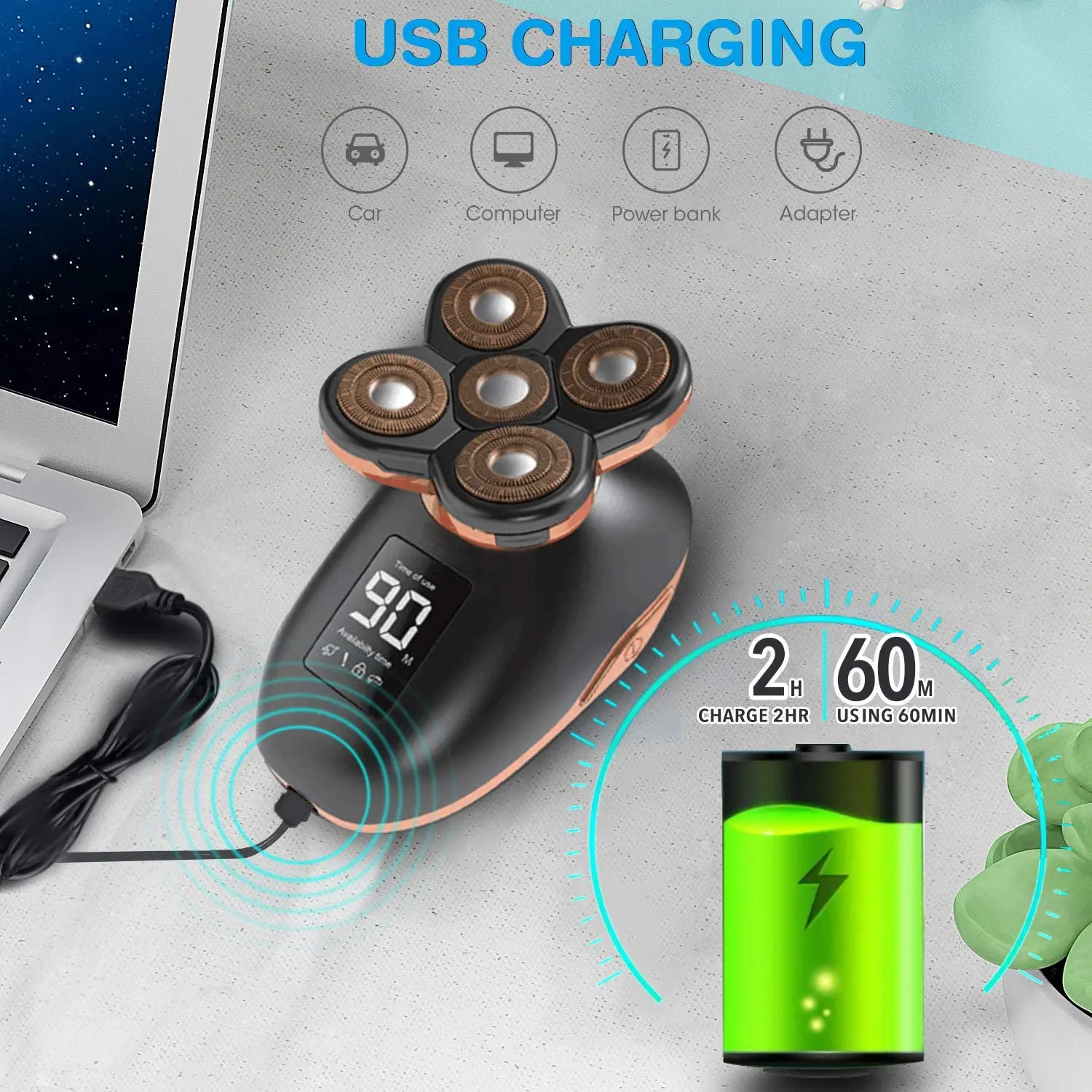 MARSKE-ماكينة حلاقة كهربائية عائمة 5D للرجال ، 5 في 1 ، مجموعة أدوات تهذيب اللحية ، شاشة LED ، USB قابلة لإعادة الشحن