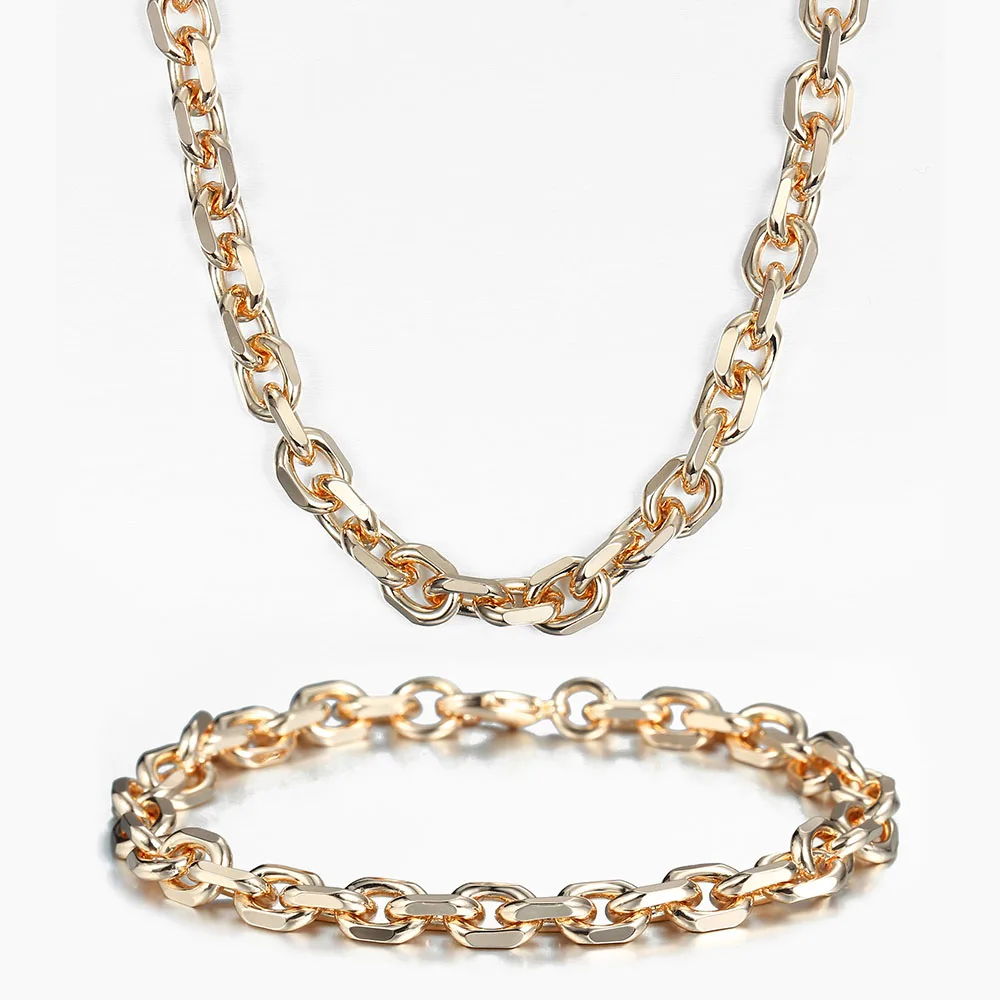 Davieslee 585 Rose Gold Color Rolo Cable Link Chain Bracelet Necklace Jewelry Set for Women Girls Party Wedding Best Gifts DCS17