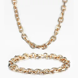 Davieslee 585 Rose Gold Color Rolo Cable Link Chain Bracelet Necklace Jewelry Set for Women Girls Party Wedding Best Gifts DCS17