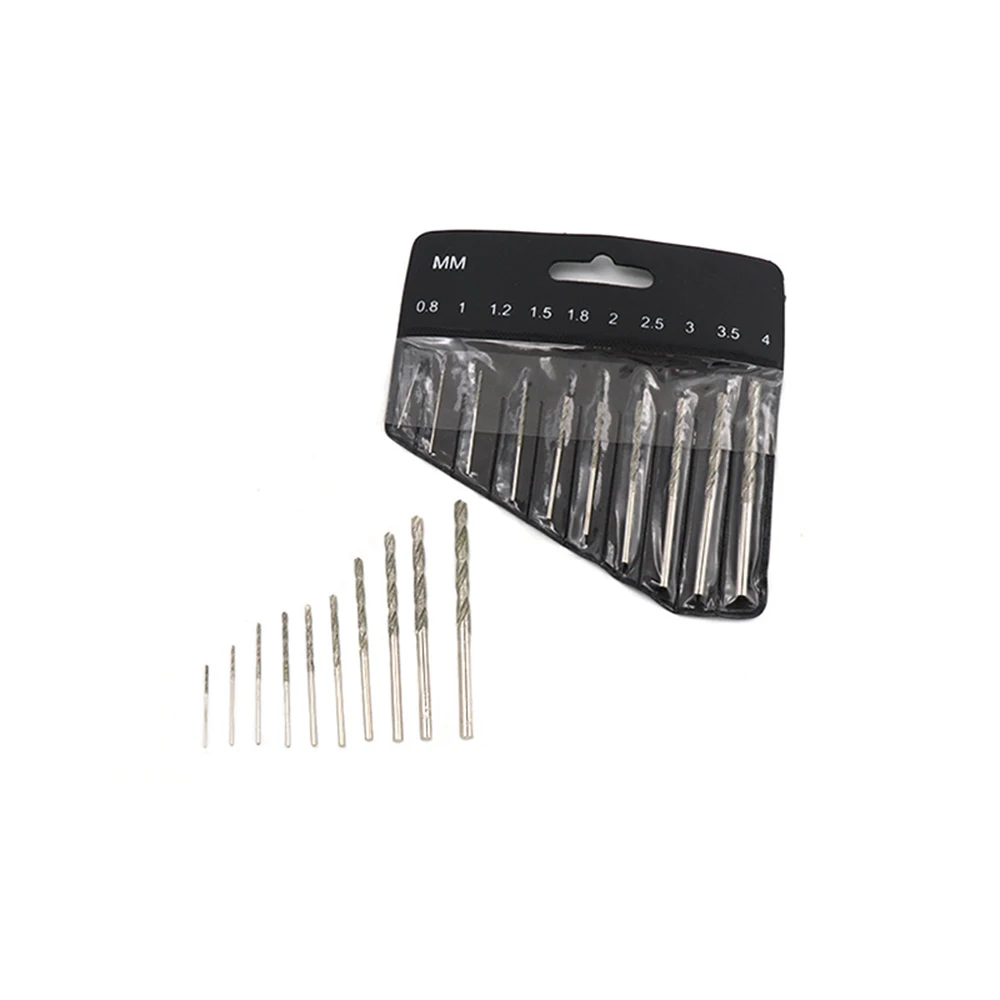 10 Chiếc Kim Cương Đầu Xoắn Bộ Mũi Khoan Cho Thủy Tinh Trang Sức Đá Gạch 0.8Mm-4Mm