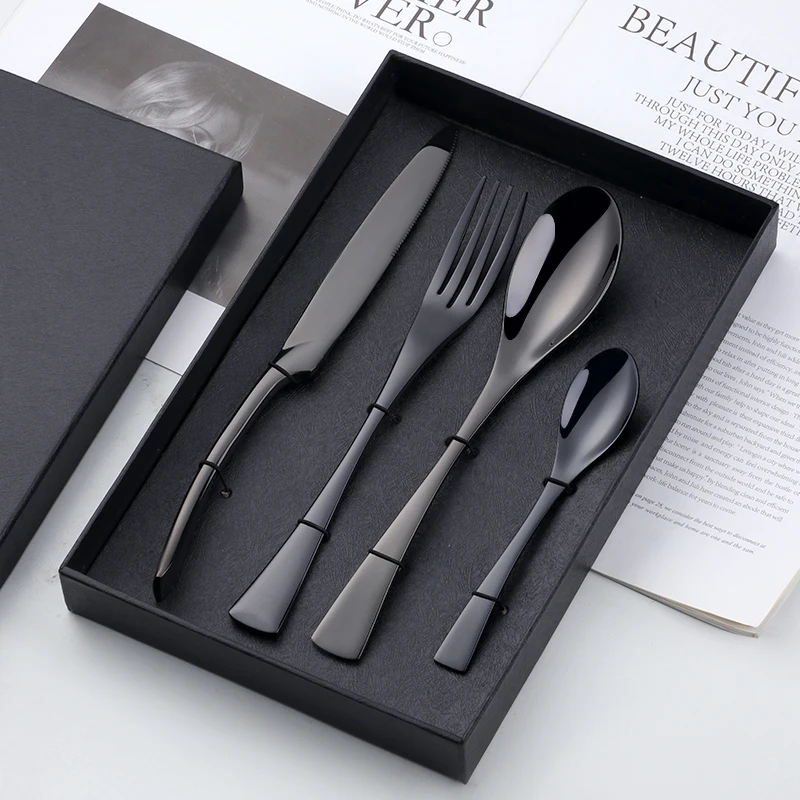 4 PCS Flatware Box Cutlery Stainless Steel Dinnerware Set Rainbow Colorful Silverware Tableware Hotel Party Kitchen Gift Talher