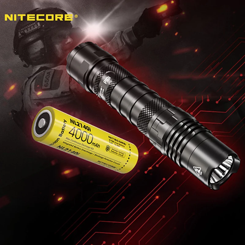 NITECORE P10i one-button flash tactical flashlight small straight self defense USB Rechargeable flashlights 1800 Lumens, Battery