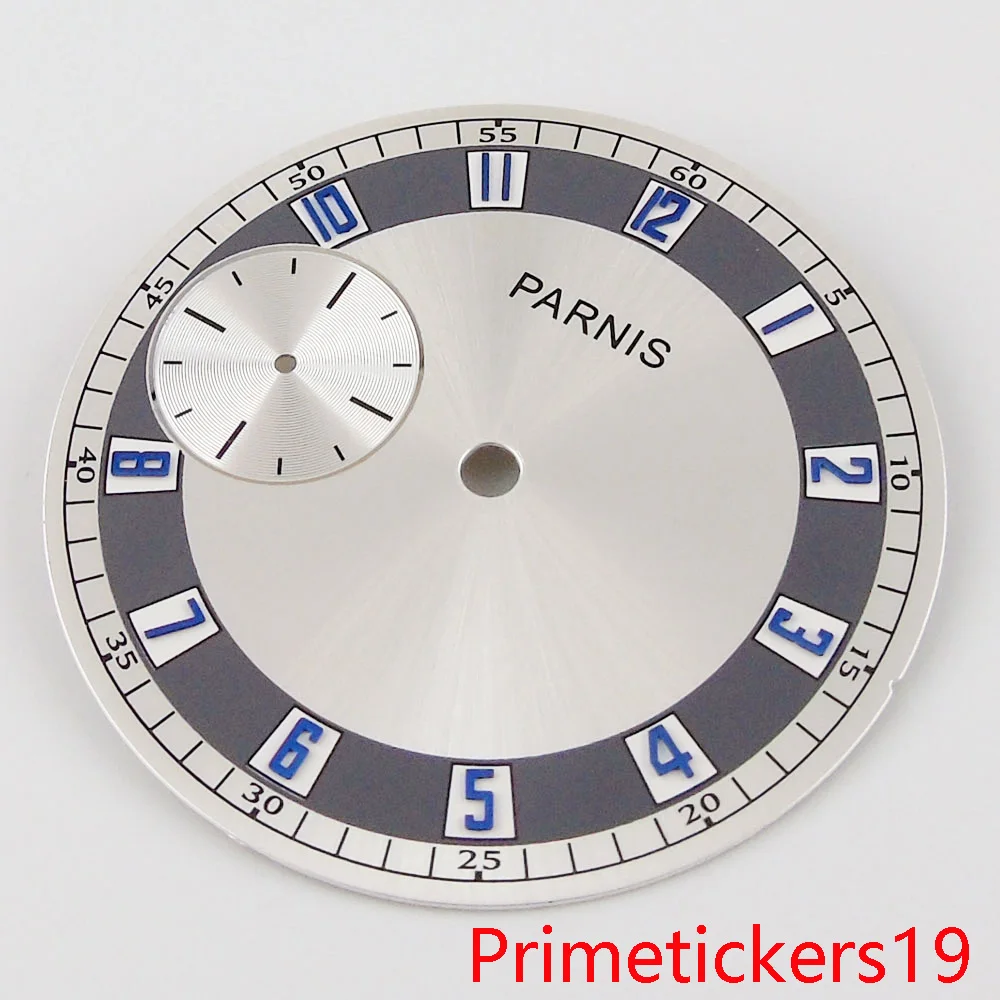 parnis 38.3mm silver watch dial suitable for ETA 6497 ST3600 hand winding movement watch parts watch face