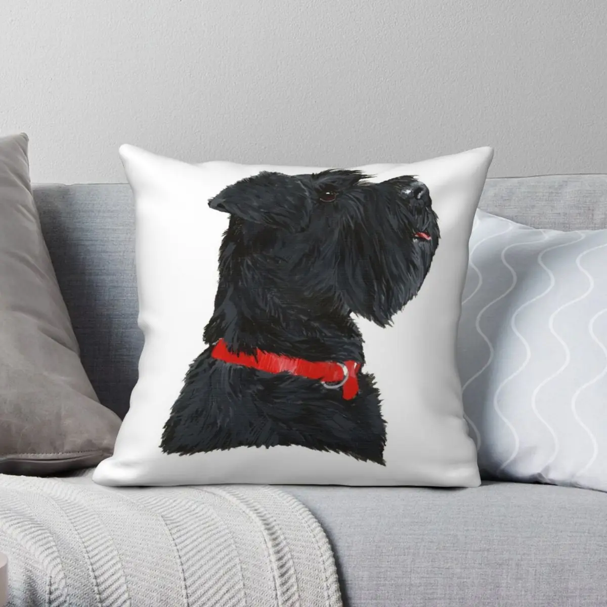 Miniature Black Schnauzer Head Shot Square Pillowcase Polyester Linen Velvet Zip Decor Pillow Case Home Cushion Cover