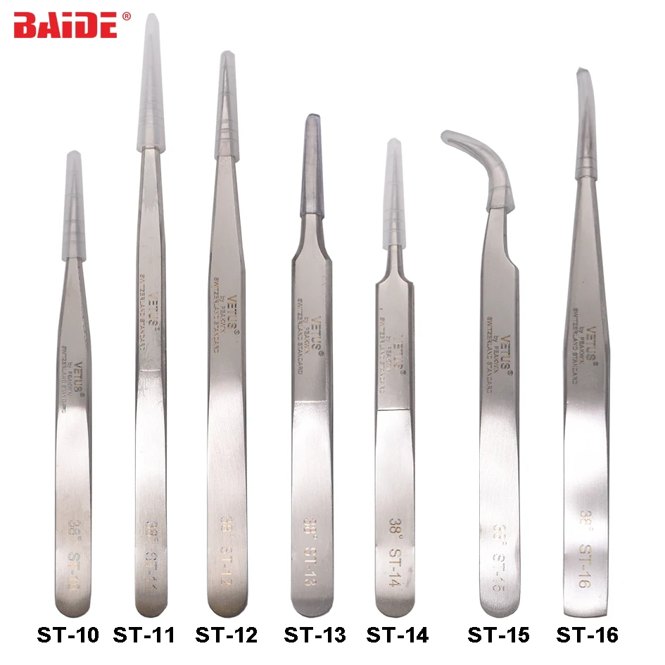 38 HRC ST series Stainless Steel Industrial Anti-static Picking Precision Tweezers Eyelash Extension Tool Slender 180pcs/lot