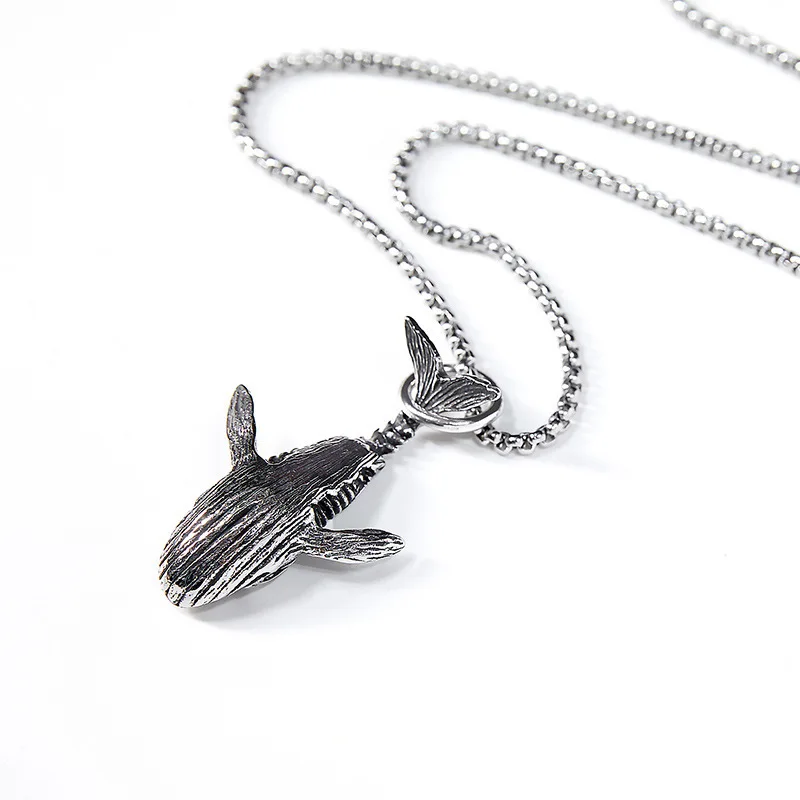 Vintage Blue Whale Pendant Necklace Men Women Hip Hop Rock Popular Necklace Whale Animal Couple Jewelry Gift